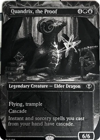Engraved black steel card: Quandrix, the Proof